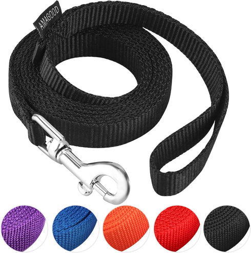 AMAGOOD 6 FT Puppy/Dog Leashes, Strong Traditional Style Leash with Easy Collar Hook, Black, 5/8" x 6 Feet