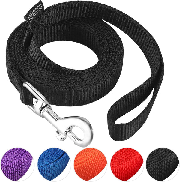 AMAGOOD 6 FT Puppy/Dog Leashes, Strong Traditional Style Leash with Easy Collar Hook, Black, 5/8" x 6 Feet