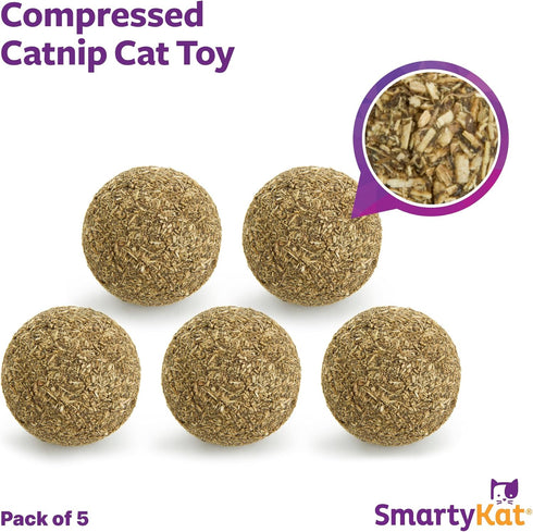 SmartyKat Catnip Toy, Compressed Catnip Ball for Indoor Cats & Kittens, Encourages Play, 5-Pack