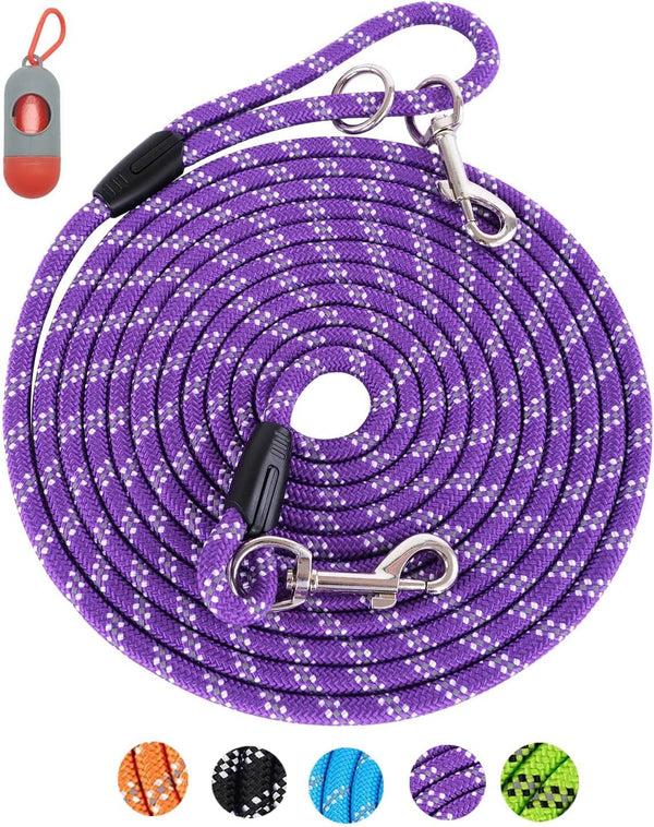 Long Dog Leash for Training 10FT/16FT/30FT/50FT/100FT, Reflective Threads Check Cord for Dogs