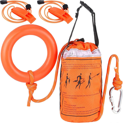 Water Rescue Throw Bag with 70ft Rope and 2 Emergency Whistles for Kayaking, Boating, Fishing