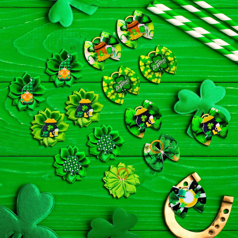 80pcs St.Patrick's Day Dog Hair Bows, Holiday Small Pet Grooming Bows with Rubber Bands, Green Clover Accessories