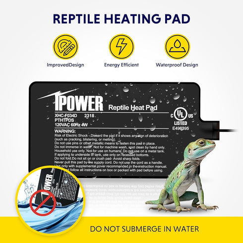 iPower 4X7 Inch Reptile Heat Pad, Under Tank Heater, Terrarium Warmer for Turtles, Lizards, Frogs