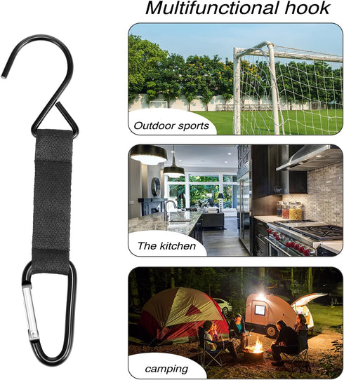 Sumind 4 Pcs Fence Hooks for Baseball Bag | Nylon Safety Buckles Metal Hooks for Outdoor Sport Equipment (Black)