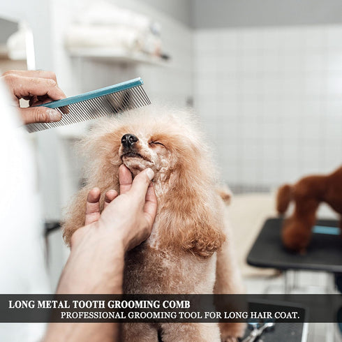 Metal Dog Grooming Comb for Shedding Tangles - Long Wide Tooth Pet Comb for Poodles and Goldendoodles Dematting (7.5