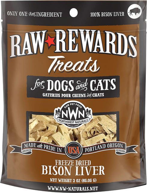 Northwest Naturals Raw Rewards Freeze-Dried Bison Liver Treats for Dogs and Cats - 3 Oz, Healthy, All Natural