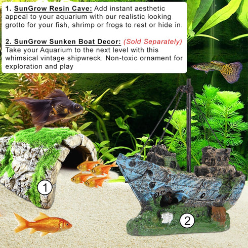SunGrow Aquarium Decoration Rocks Hideout Cave, 5.7" x 4.3", Resin Tank Decor for Betta, Cichlid, Axolotl, Frog, Crab,