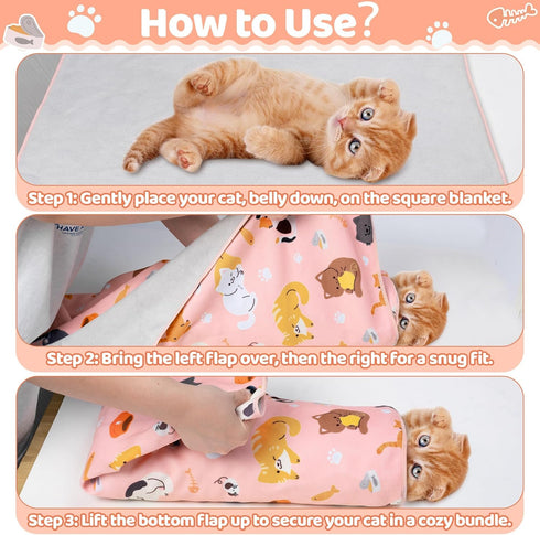 EYxsaxenk 27.6" 15lbs) Cat Grooming Wrap - Pink Self-Adhesive Cat Restraint Wrap Cutting Nails Blanket Anti-Scratch
