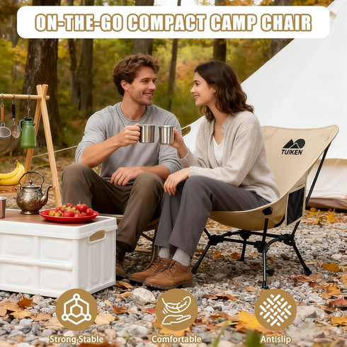 TUIKEN Backpacking Ultralight Camping Chair Chair, Portable Camp Chair with Cup Holder & Storage Bag, Lightweight