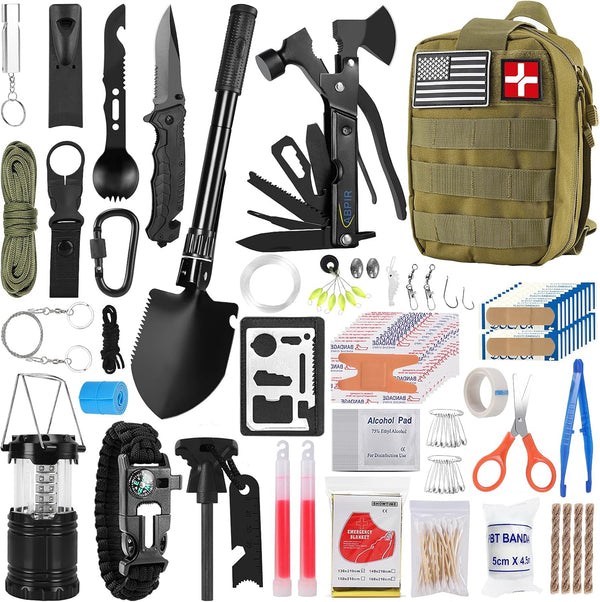 Survival Kits, 170 PCS First Aid Kit/Trauma Kit, Essential Medical Supplies for Hiking, Camping, Gifts for Him