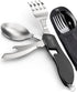 Orblue 4-in-1 Camping Eating Utensils, 2-Pack, Portable Spoon, Fork, Knife & Bottle Opener Combo Set, Black