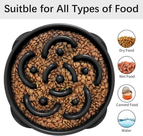 MateeyLife Large Slow Feeder Dog Bowls, Non-Slip Interactive Puzzle Bowls, 4 Cups Black for Large Breeds, Bloat Stop