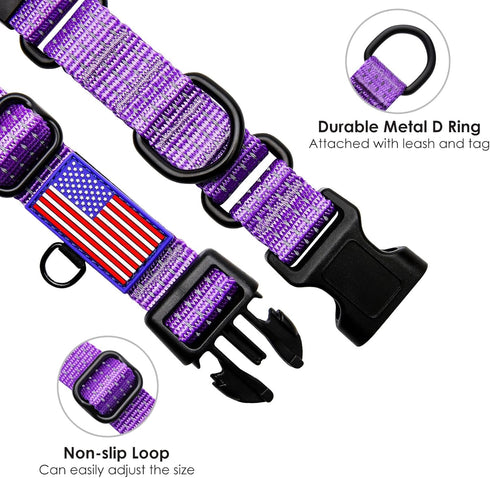 Martingale Collar for Training Dogs, Adjustable Reflective with USA Flag, NO Pull, for Medium Large XL Dogs, L, Purple