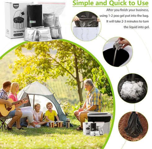 8 Set, 1.18 40 Pack Hapoon Gallon Compostable Portable Camping Toilet Bag with Poo Gel Mil Extra Thicken, Biodegradable