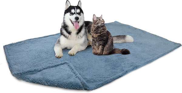 PetAmi Fluffy Waterproof Dog Blanket for Bed, Large Dogs, Soft Warm Pet Sherpa Throw, Washable Mat, Dusty Blue, 60x80