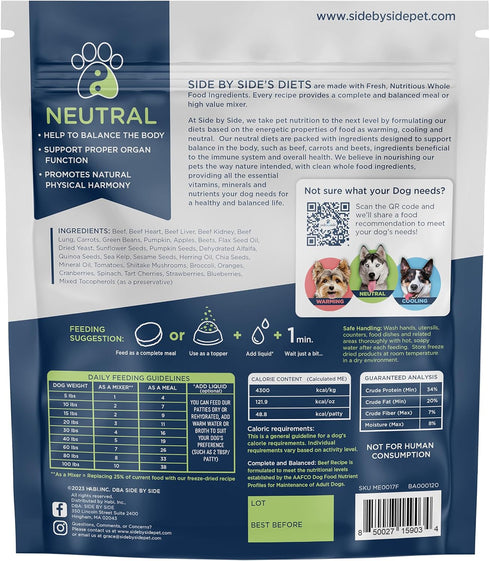 (14 oz.) Side by Side Beef Patties - Neutral Freeze-Dried Dog Food & Dog Food Toppers for All Breeds - Made