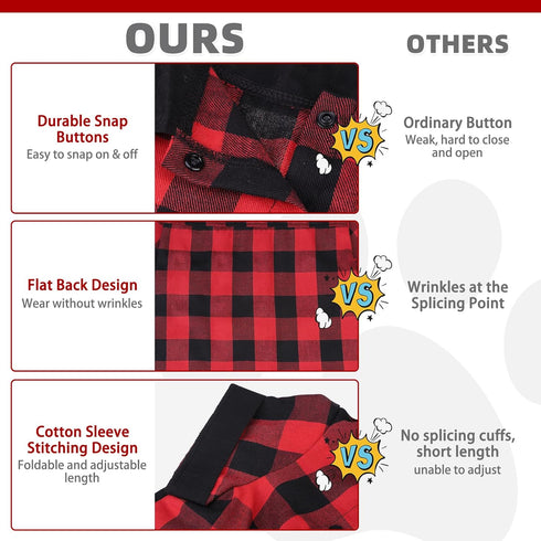 KOOLTAIL Dog Shirt, Red Buffalo Plaid Pet Apparel, Comfortable T-shirt for Small Medium Large Dogs and Cats, L