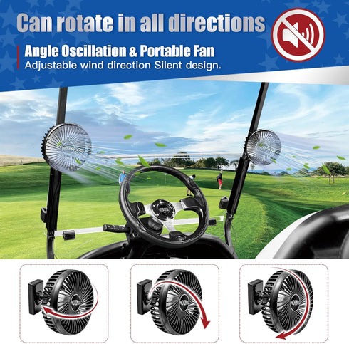 NOKINS 2 PCS Golf Cart Fan, Portable Magnetic Fans for EZGO Club Car Yamaha, 3-speed Settings