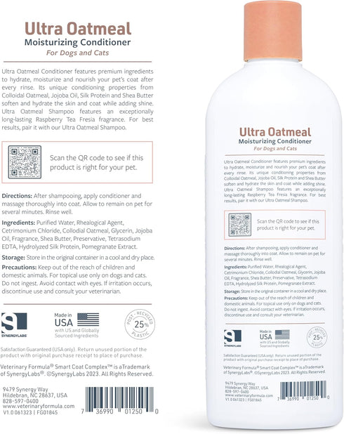 17 oz Veterinary Formula Smart Coat Complex Ultra Oatmeal Moisturizing Conditioner for Dogs, Fl with Colloidal Oatmeal