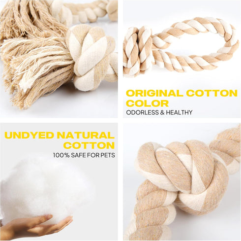 PetiFine Dog Rope Toys for Aggressive Chewers, Large Dog Toys for Tug of War, Tough Indestructible Natural Cotton Rope Toy,29" Dog Chew Toys with 3 Big Knots and a Handle
