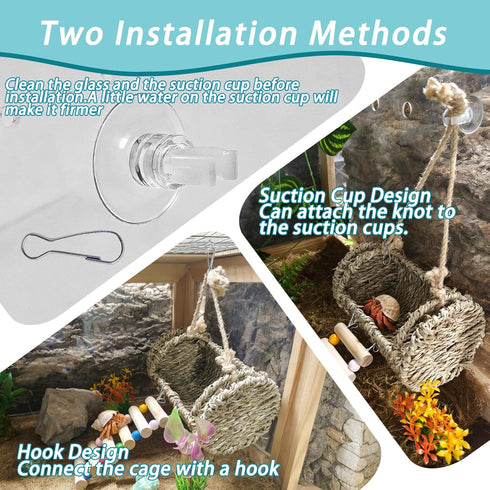 Hermit Crab Hideout with Ladder, Lizard Climbing Toys, Hermit Crab Hut with Aquarium Plants, Reptile Habitat for Gecko
