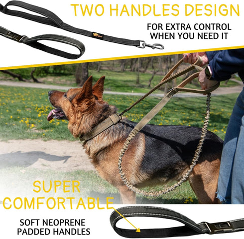 Heavy Duty Bungee Dog Leash 6 ft - 7.5 ft for Large and Medium Dogs | No Pull, Reflective, Tactical Dog Leash | Soft Neoprene Padded Double Handle