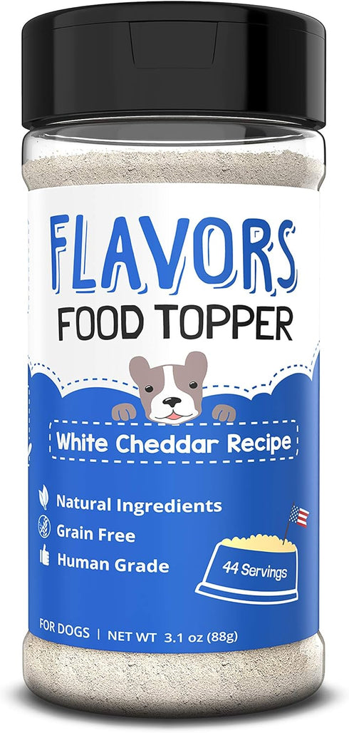 Flavors Food Topper for Dogs, Delicious Seasoning for Dog Food, Natural, Grain-Free Kibble Seasoning, White Cheddar