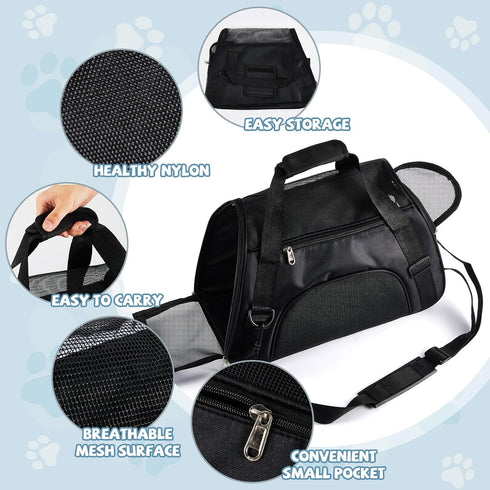 Sweetude 4 Pcs Cat Carrier - Soft Pet Carrier for Cats Under 13lbs, Foldable Comfortable Portable Travel Bag