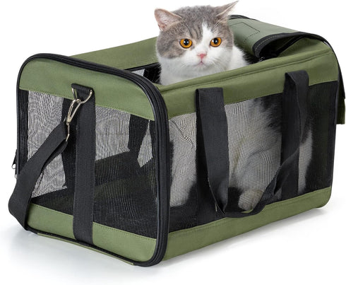 Airline Approved Cat Carrier, Soft-Sided Dog Carrier with Inner Safety Leash for Small-Medium Cats & Puppies up to 15