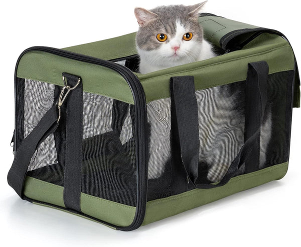 Airline Approved Cat Carrier, Soft-Sided Dog Carrier with Inner Safety Leash for Small-Medium Cats & Puppies up to 15