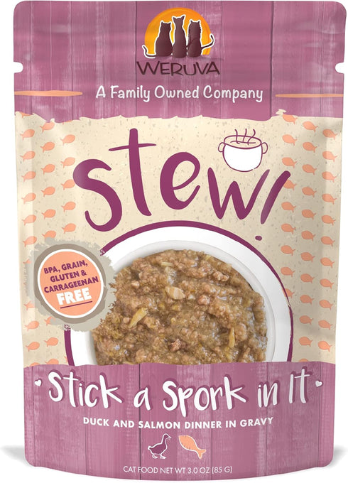 Weruva Classic Cat Stews, Stick A Spork in It with Duck & Salmon in Gravy, 3oz Pouch (Pack of 12).