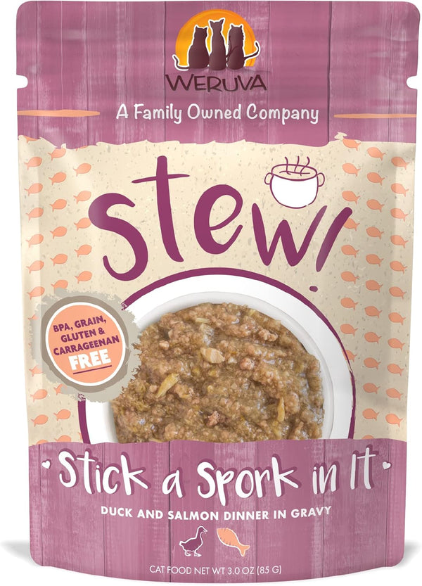 Weruva Classic Cat Stews, Stick A Spork in It with Duck & Salmon in Gravy, 3oz Pouch (Pack of 12).
