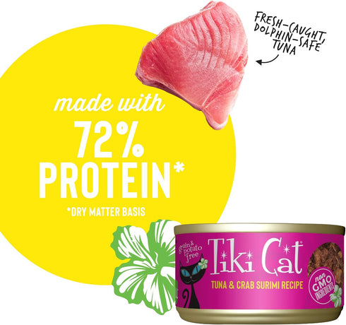 Tiki Cat Grill Tuna & Crab Surimi, High-Protein Wet Whole Foods Cat Food, 2.8 oz Cans (Pack of 12)