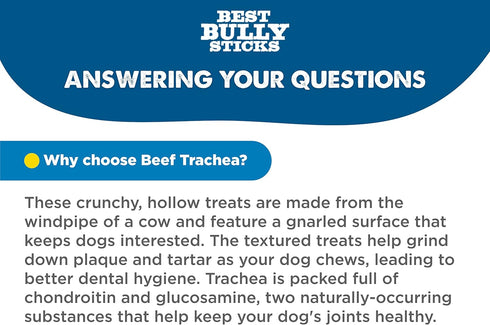 Best Bully Sticks Premium 3 Inch Beef Trachea Dog Chews (50 Pack) - All-Natural, Grain-Free, 100% Beef