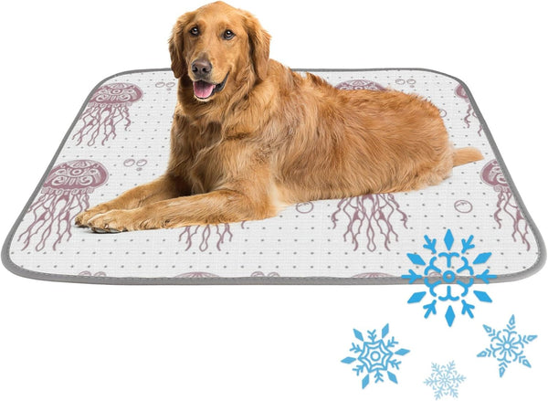 imiBBWQu Cooling Mat for Dogs Floral Jellyfish Red Dog Bed Mat Washable Pet