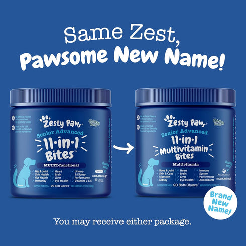 Zesty Paws Senior Dog Multivitamin Treats, 90ct, for Skin & Coat, Immune Health, Glucosamine
