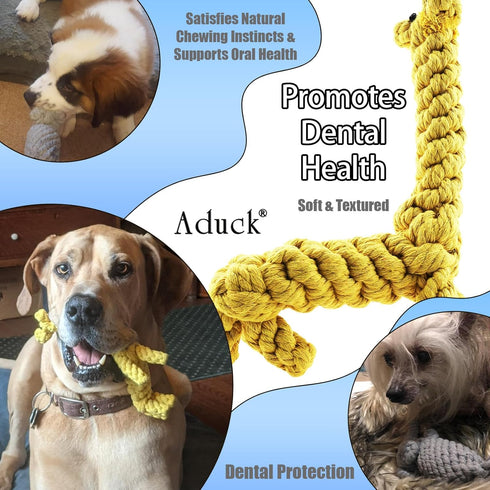 ADUCK Puppy Dog Rope Toy for Teeth Cleaning, Chew-Proof Dental Care, Durable Cotton Elephant & Giraffe