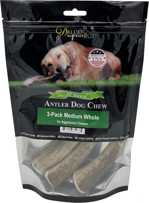 Elk Antler Chews for Dogs | Naturally Shed USA Collected Elk Antlers | All Natural A-Grade Premium Chews | 3-Pack