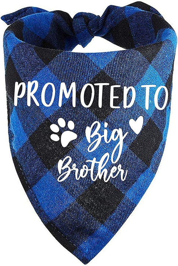 Family Kitchen Promoted to Big Brother Dog Bandana - Blue Plaid Triangle Pet Scarf for Gender Reveal
