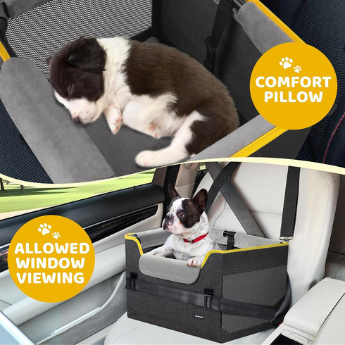 GENORTH 20 lbs,Dog Cozy Dog Car Seat for Small Dogs,Detachable Pet Car Seat Under Booster Seat with Chin Rest,Cushion