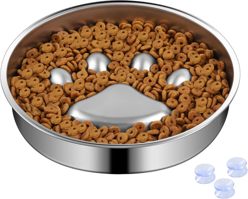 Slow Feeder Dog Bowls, 304 Stainless Steel Anti Flip Dog Bowl, 2X Non-Slip, 2-4 Cups for Small & Medium Breeds
