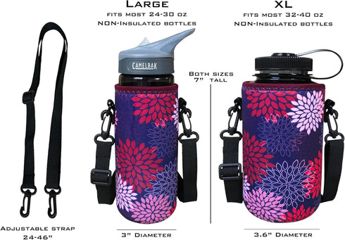 Koverz Water Bottle Carrier - 24-30oz 750ml with Shoulder Strap, Insulator - Midnight Mums