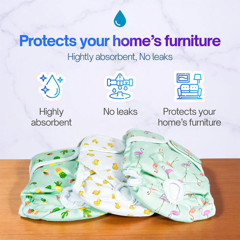 Pet Magasin Reusable Dog Diapers Female Washable, Premium Doggie Diapers for Period Heat, Pack of 3, L (18”-24” Waist)