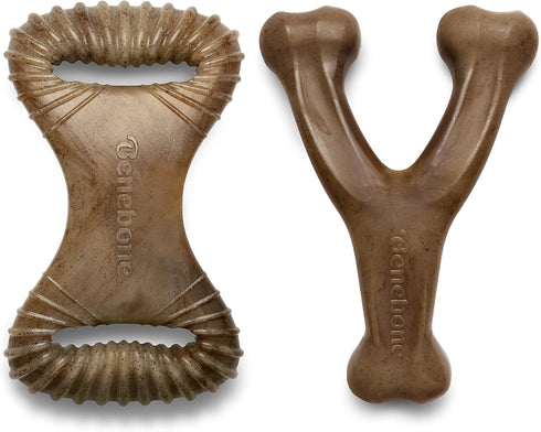 Benebone 2-pack Wishbone/Dental Durable Dog Chew Toys, Real Bacon, Medium, Made in USA