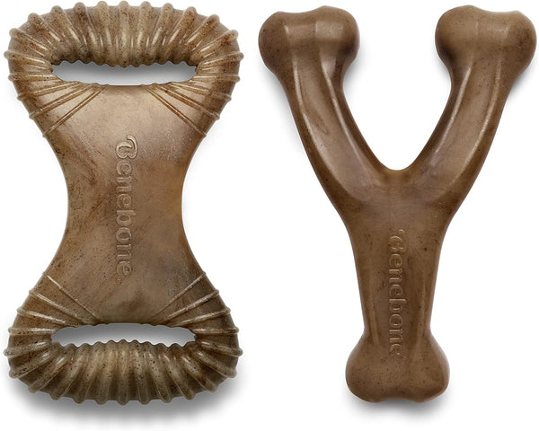 Benebone 2-pack Wishbone/Dental Durable Dog Chew Toys, Real Bacon, Medium, Made in USA
