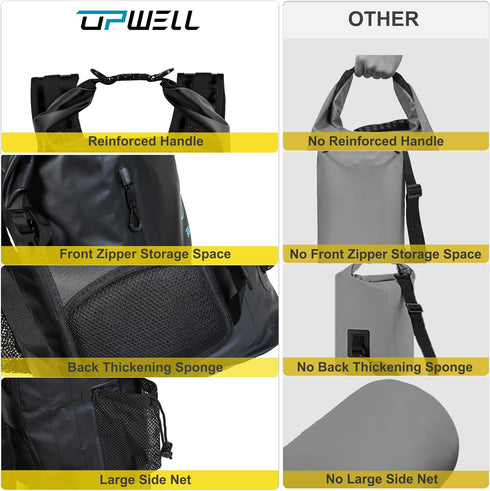 UPWELL 30L Waterproof Dry Bag Backpack for Boating, Hiking, Camping, Kayaking, Swimming, Floating, Submersible