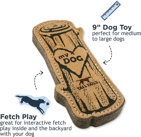 Tall Tails Dog Natural Leather Fetch Toy, Love My Dog Tree Log for Dogs