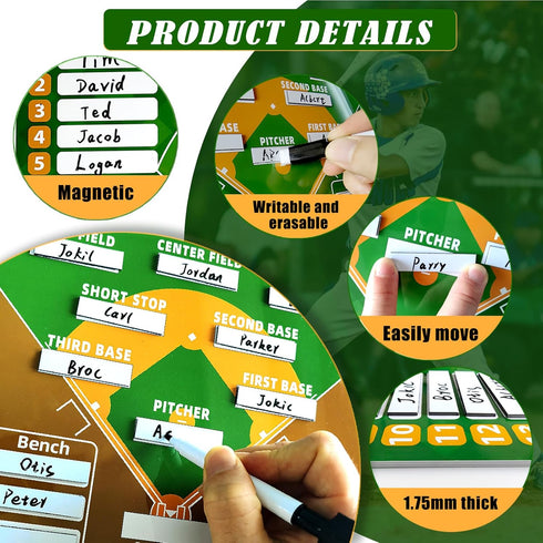 Magnetic Baseball Lineup Board - Baseball Lineup Cards for Dugout, Clipboard for Coaches, Softball Marker Boards (Brown)