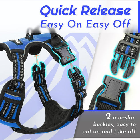 Eagloo Dog Harness for Large Dogs, No Pull Vest with Reflective Strips, Control Handle, Adjustable, Blue, Size L