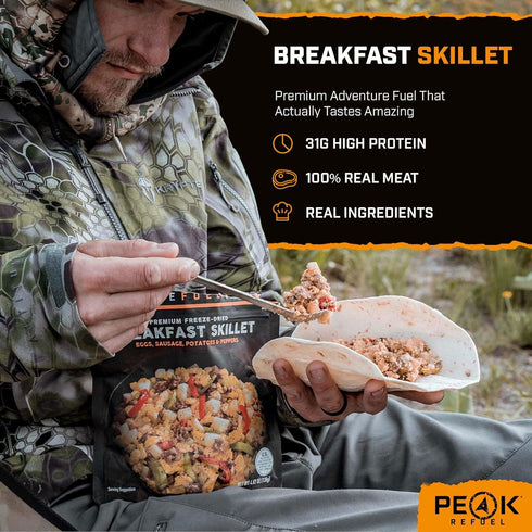 2-Pack Backpacking, 2 Peak Refuel Breakfast Skillet | Freeze Dried Camping & Emergency Prep Food | Servings Per Pouch